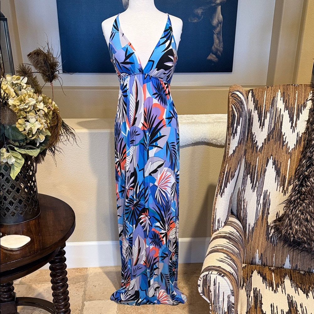 Tropical Blue Floral Maxi Dress Extra Long